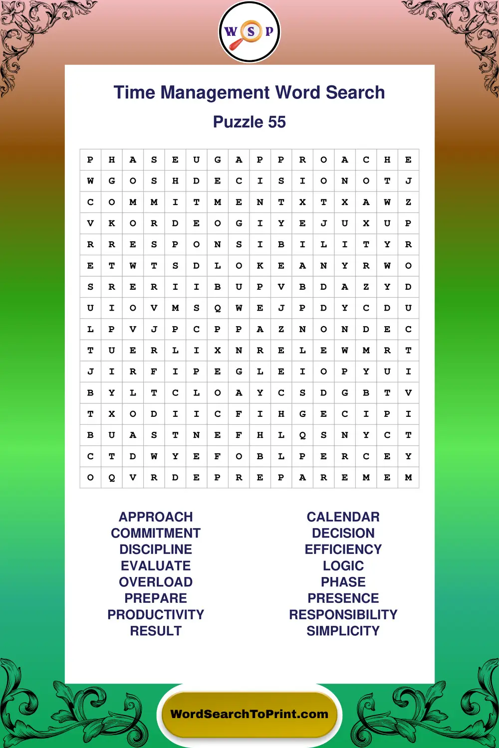 Time Management Word Search Puzzle 55