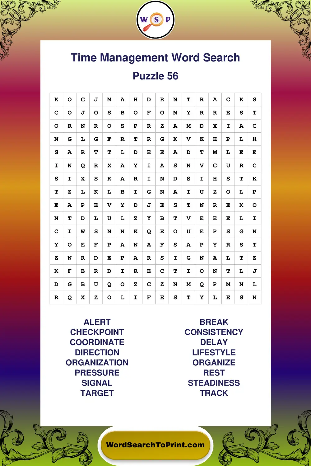 Time Management Word Search Puzzle 56