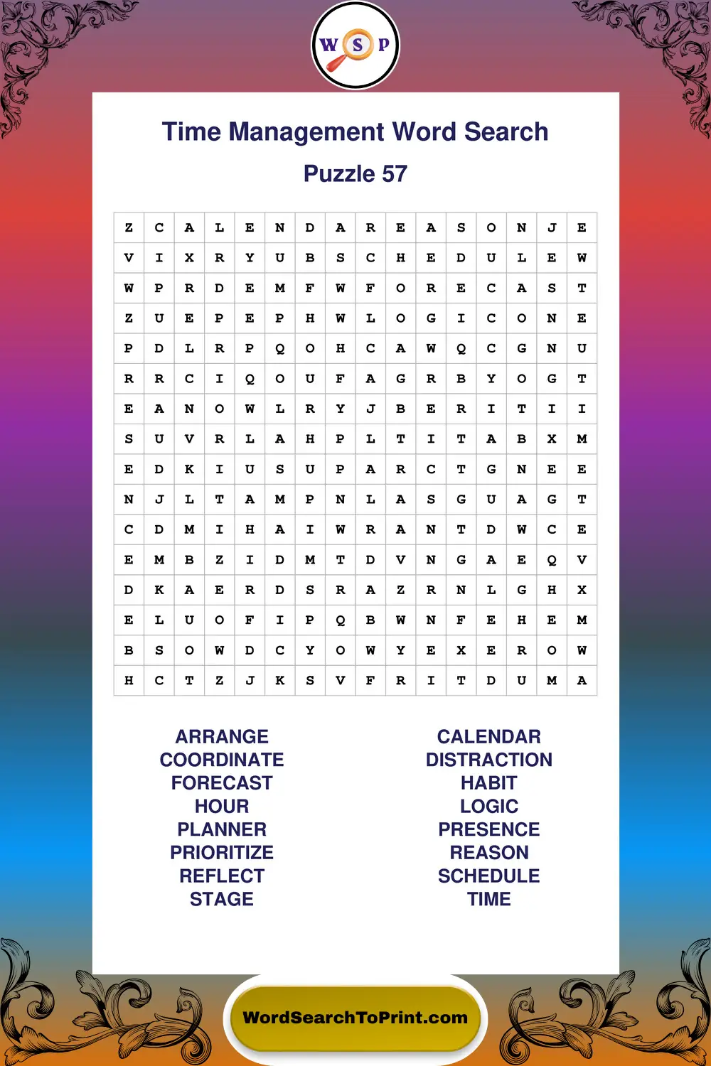 Time Management Word Search Puzzle 57