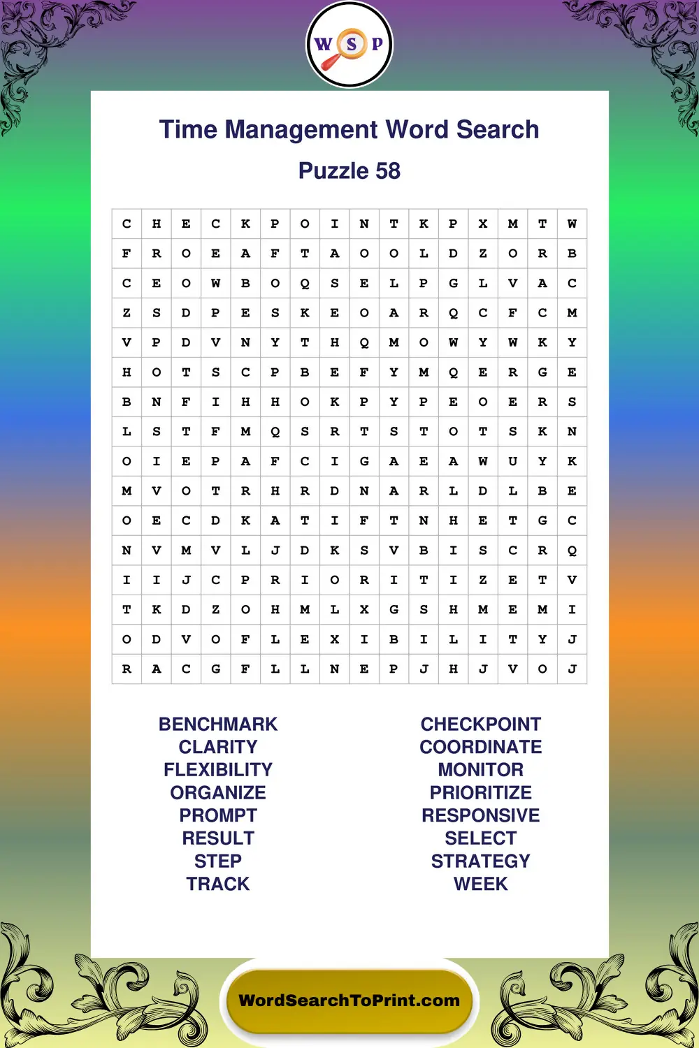 Time Management Word Search Puzzle 58