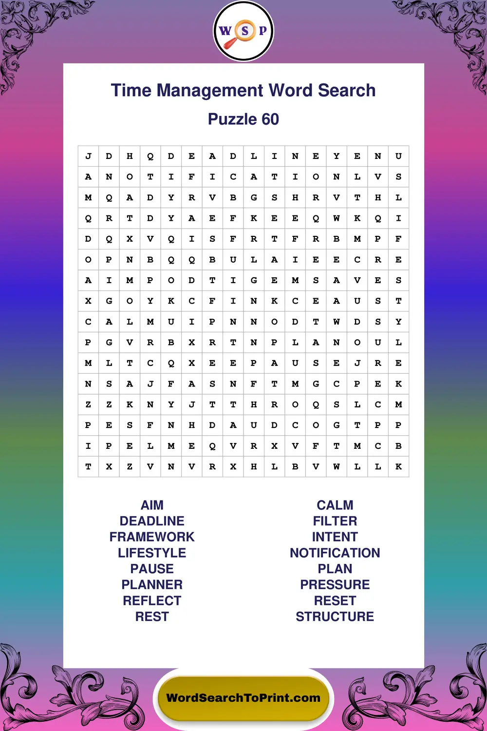 Time Management Word Search Puzzle 60