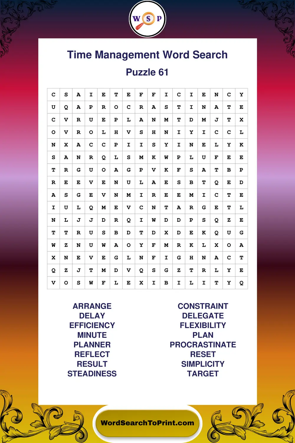 Time Management Word Search Puzzle 61