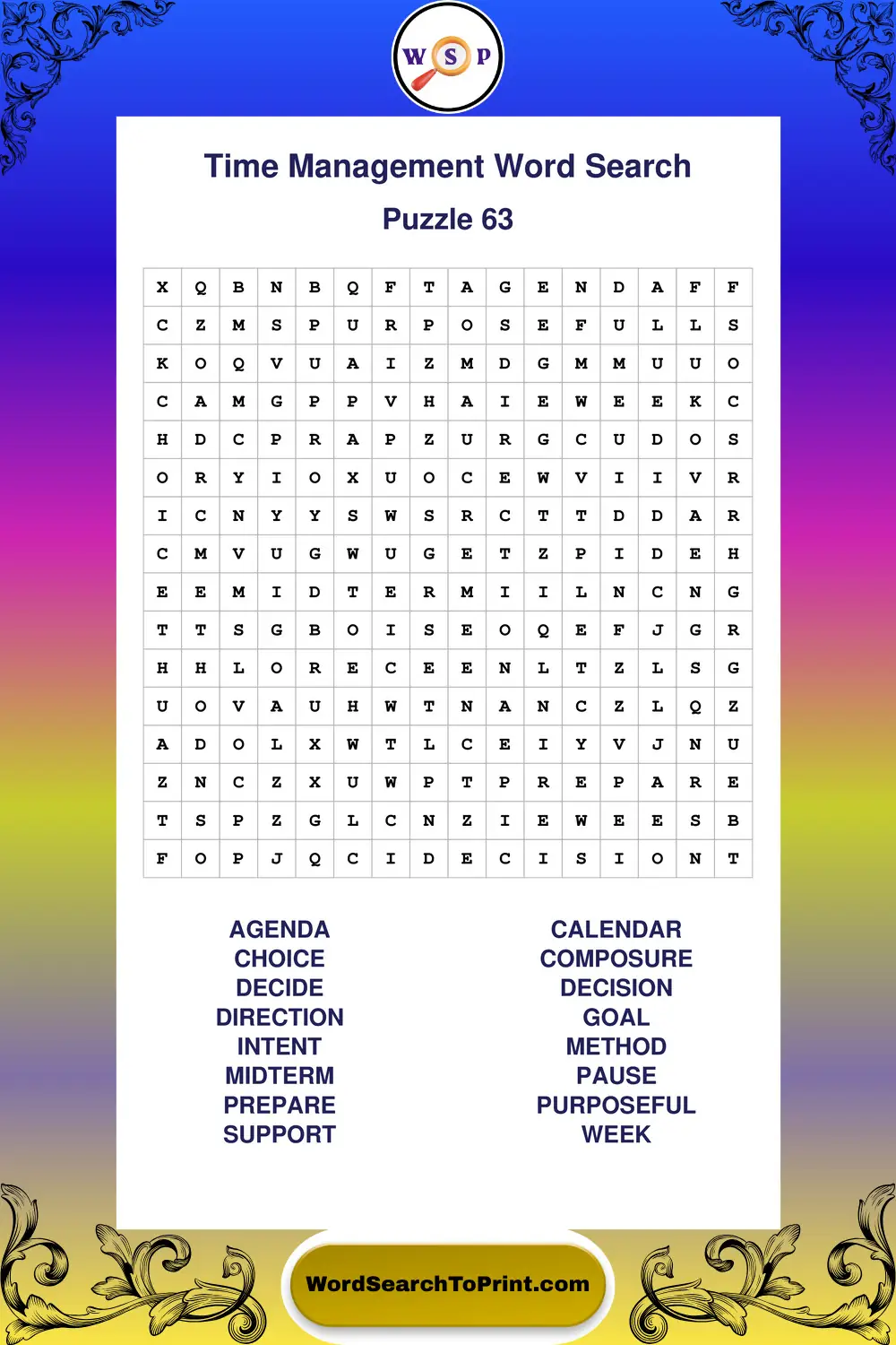 Time Management Word Search Puzzle 63