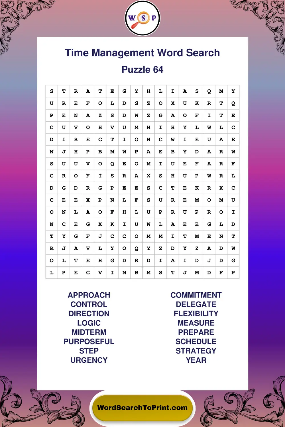 Time Management Word Search Puzzle 64