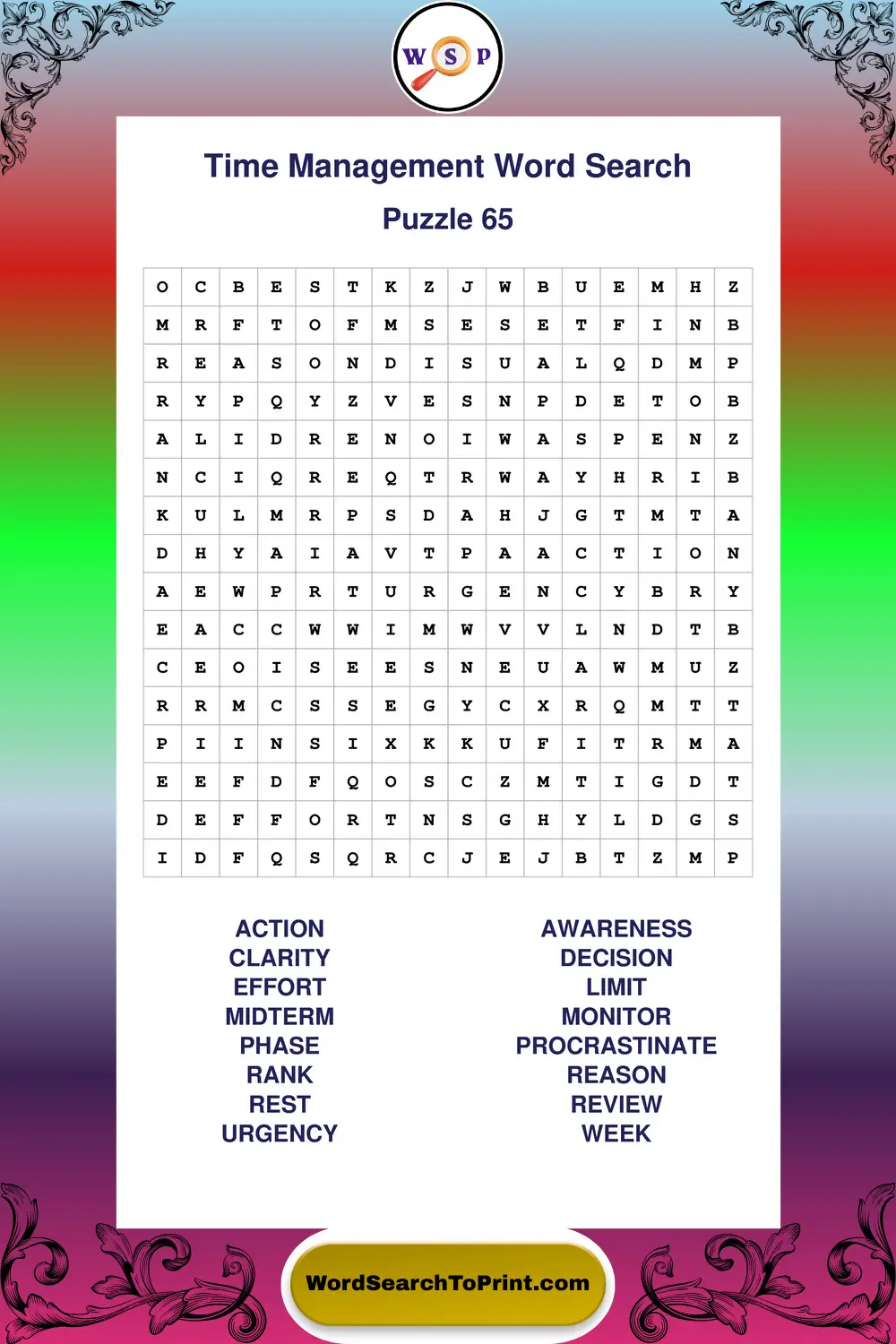 Time Management Word Search Puzzle 65