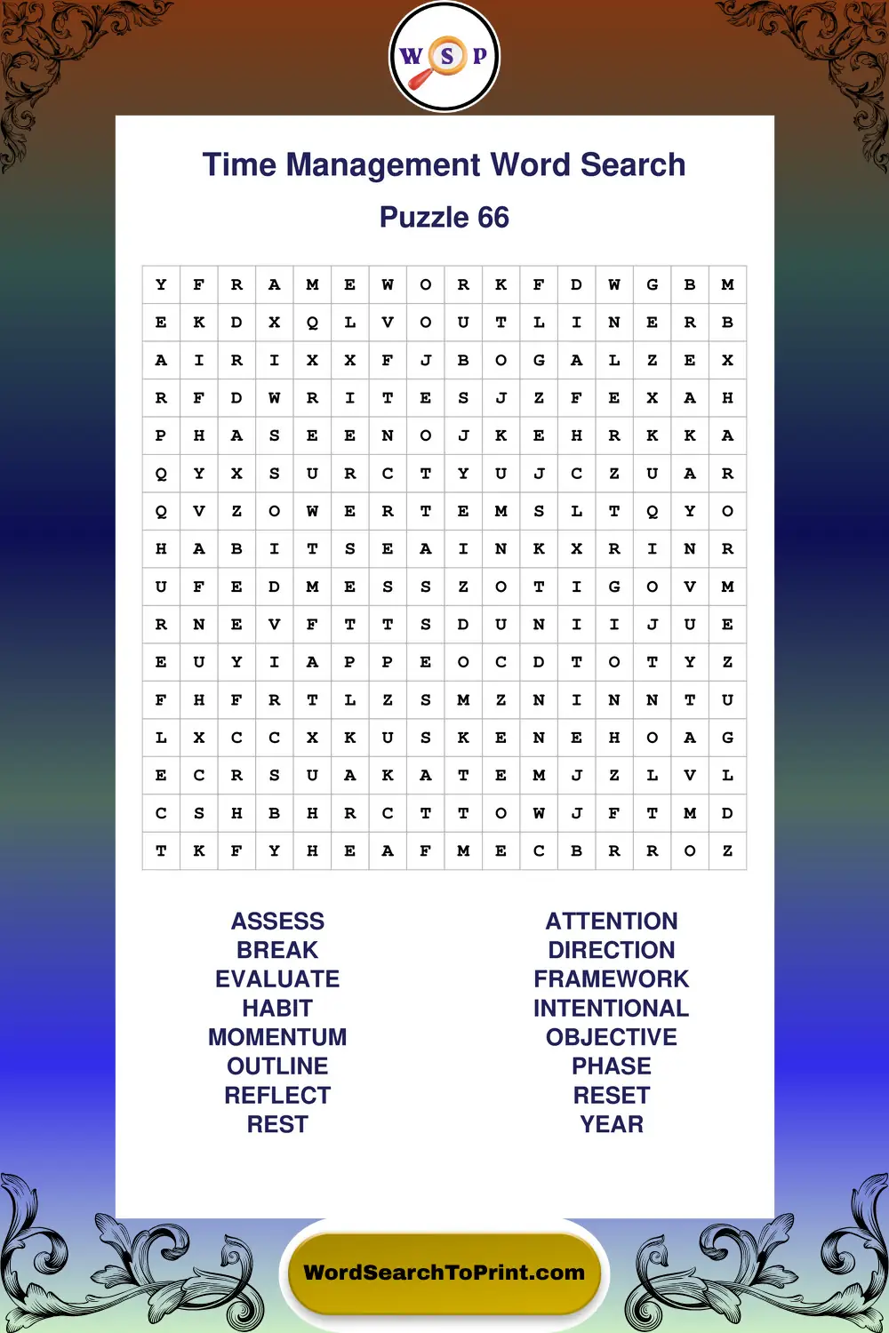 Time Management Word Search Puzzle 66