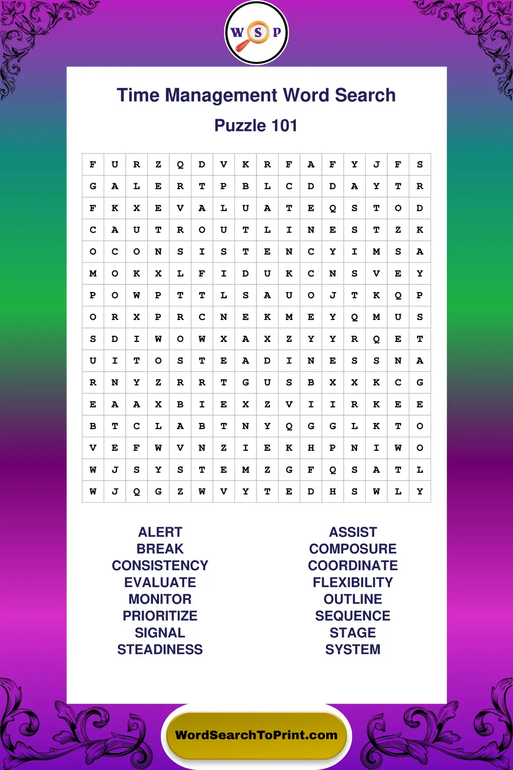 Time Management Word Search Puzzle 101