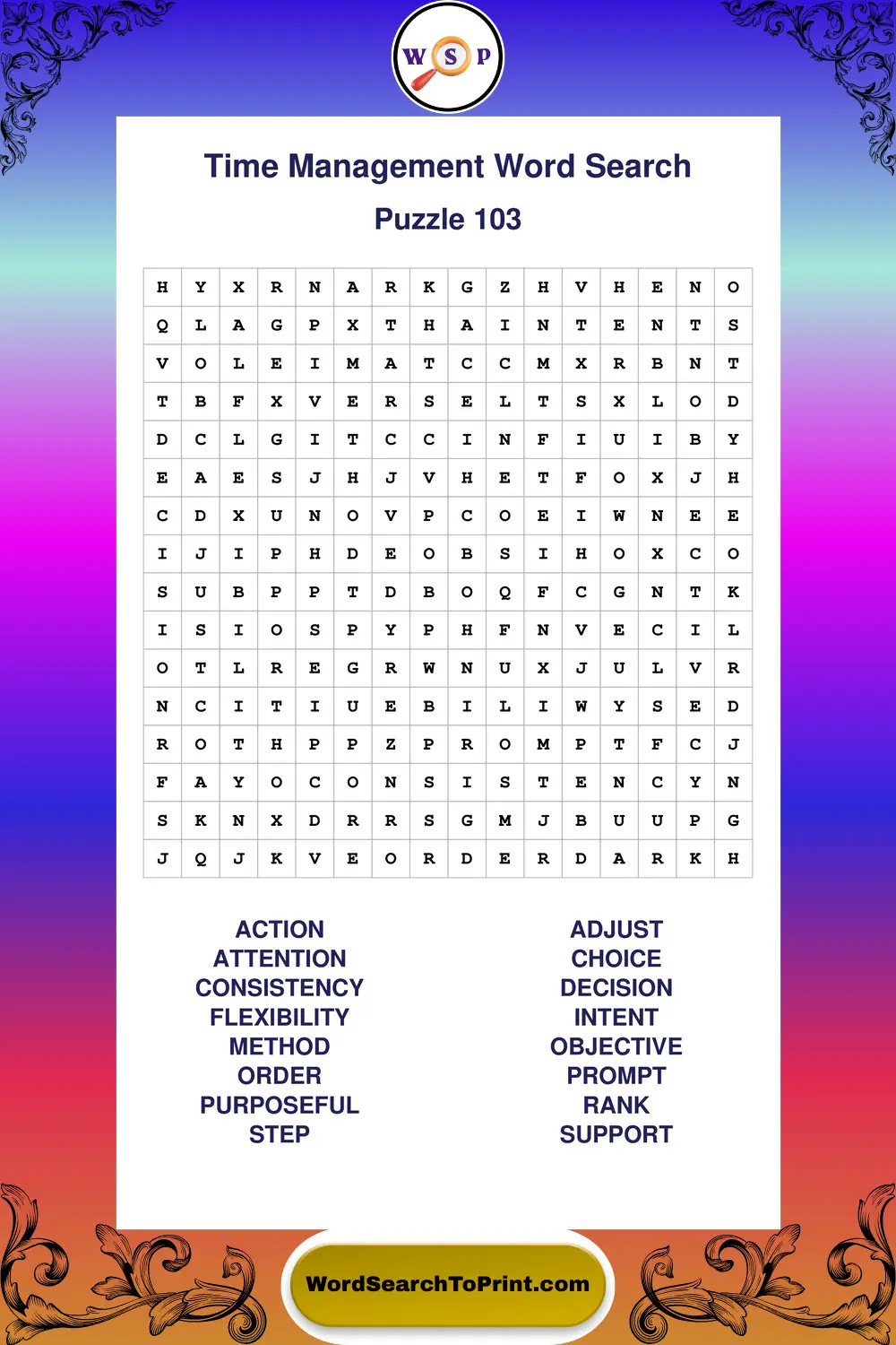 Time Management Word Search Puzzle 103