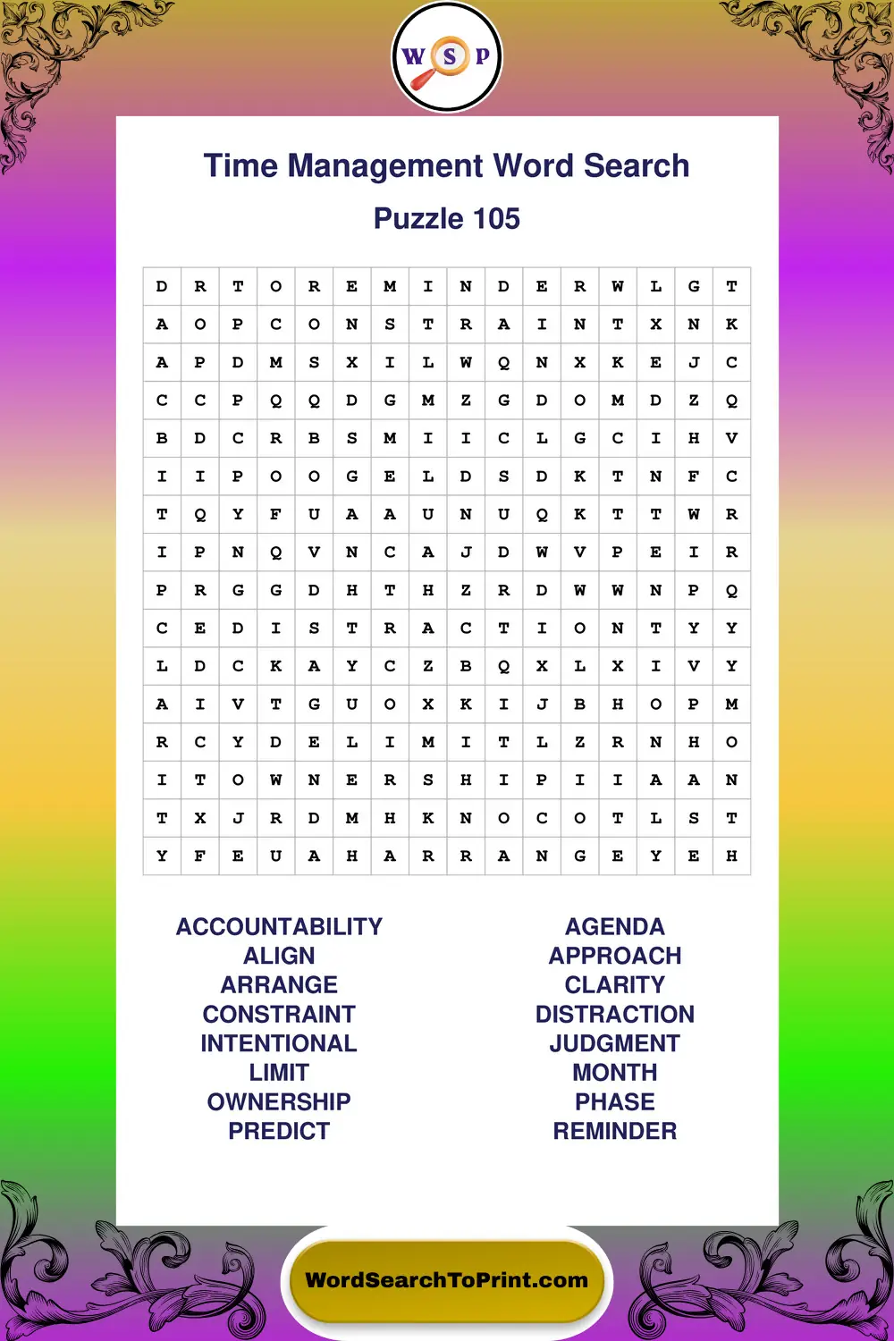Time Management Word Search Puzzle 105