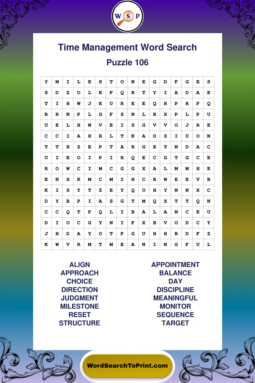 Time Management Word Search Puzzle 106