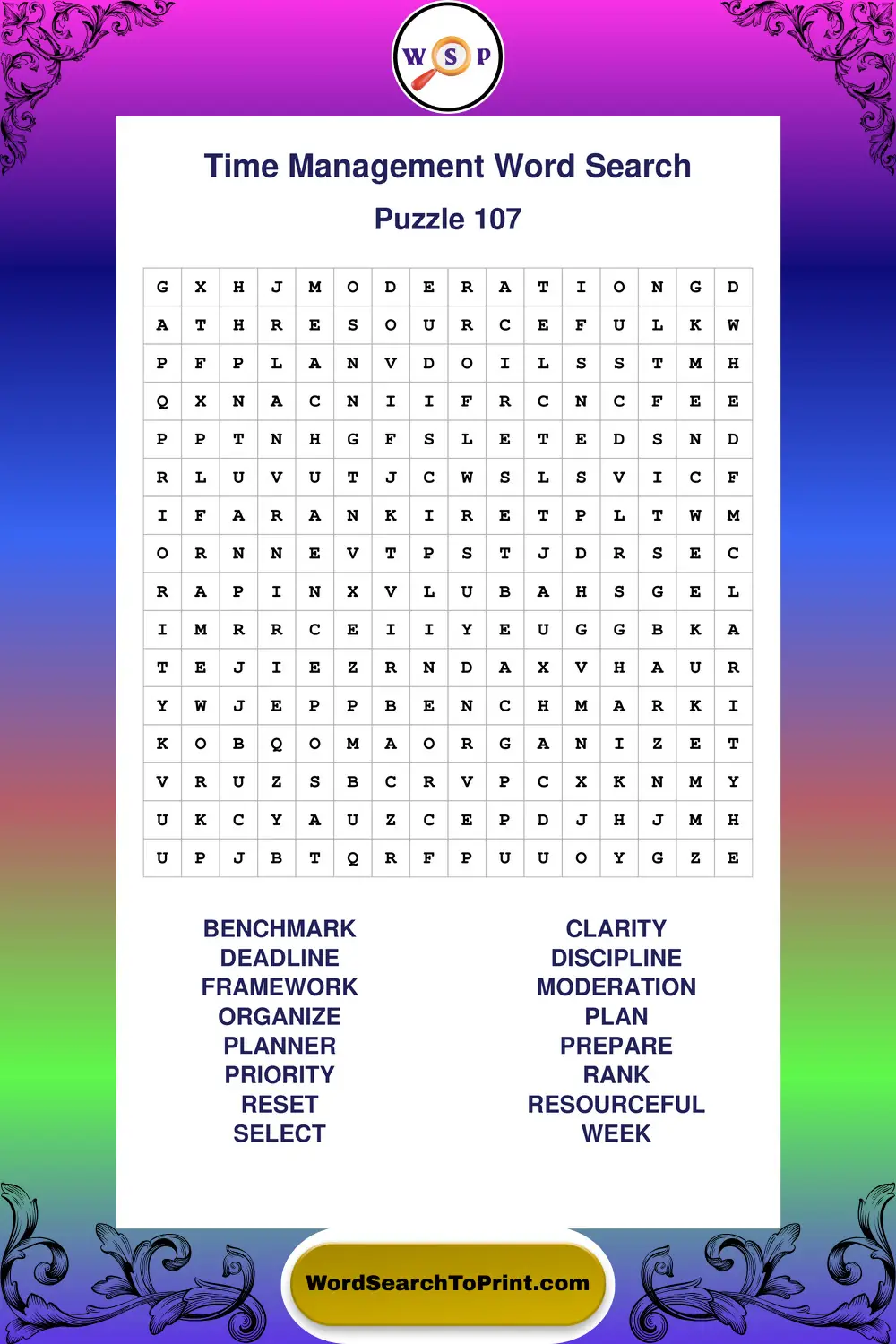 Time Management Word Search Puzzle 107