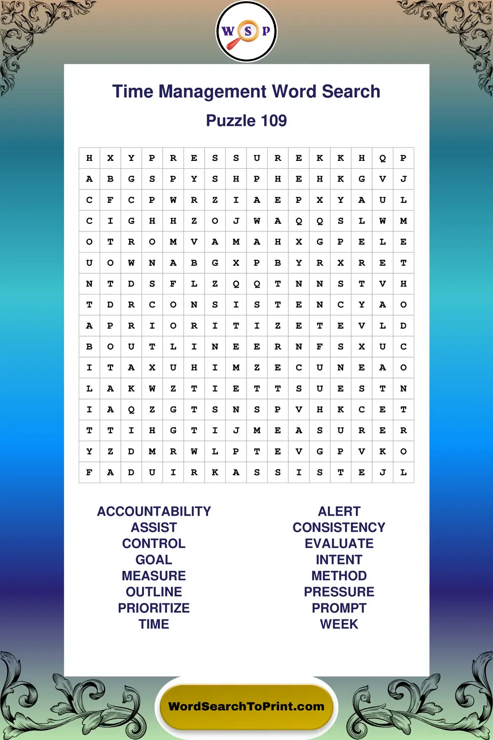 Time Management Word Search Puzzle 109