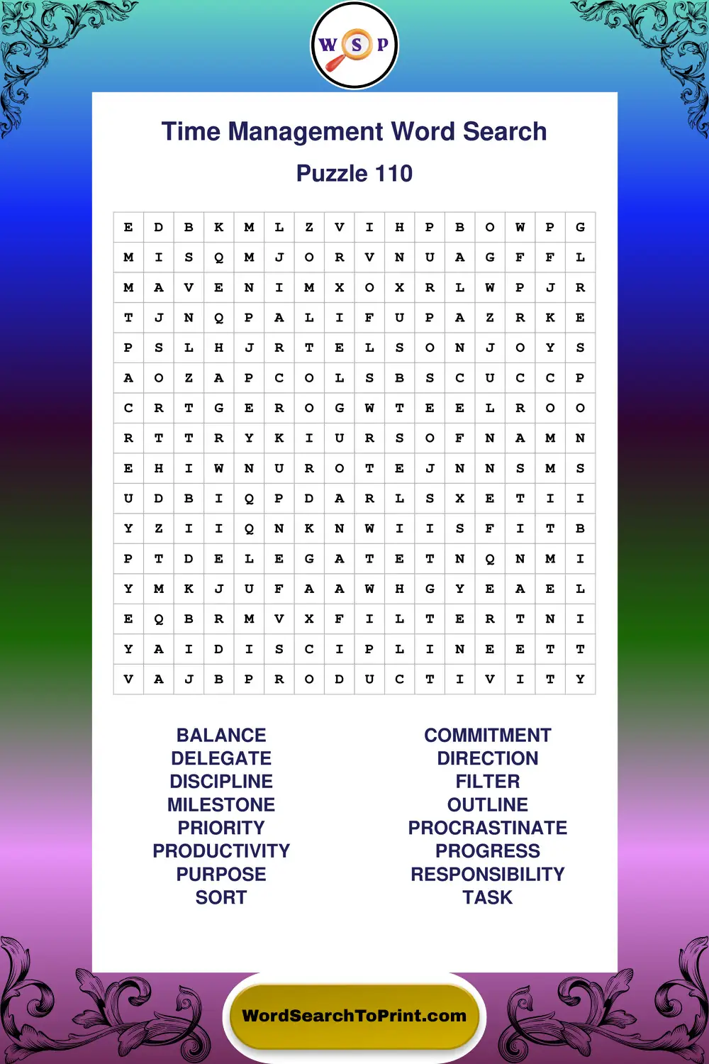 Time Management Word Search Puzzle 110