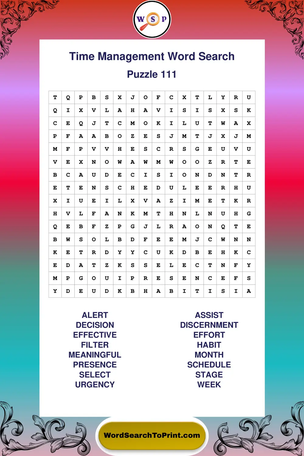 Time Management Word Search Puzzle 111