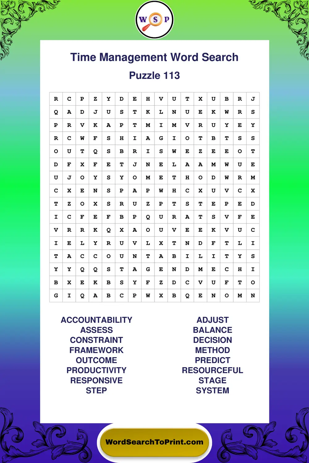 Time Management Word Search Puzzle 113