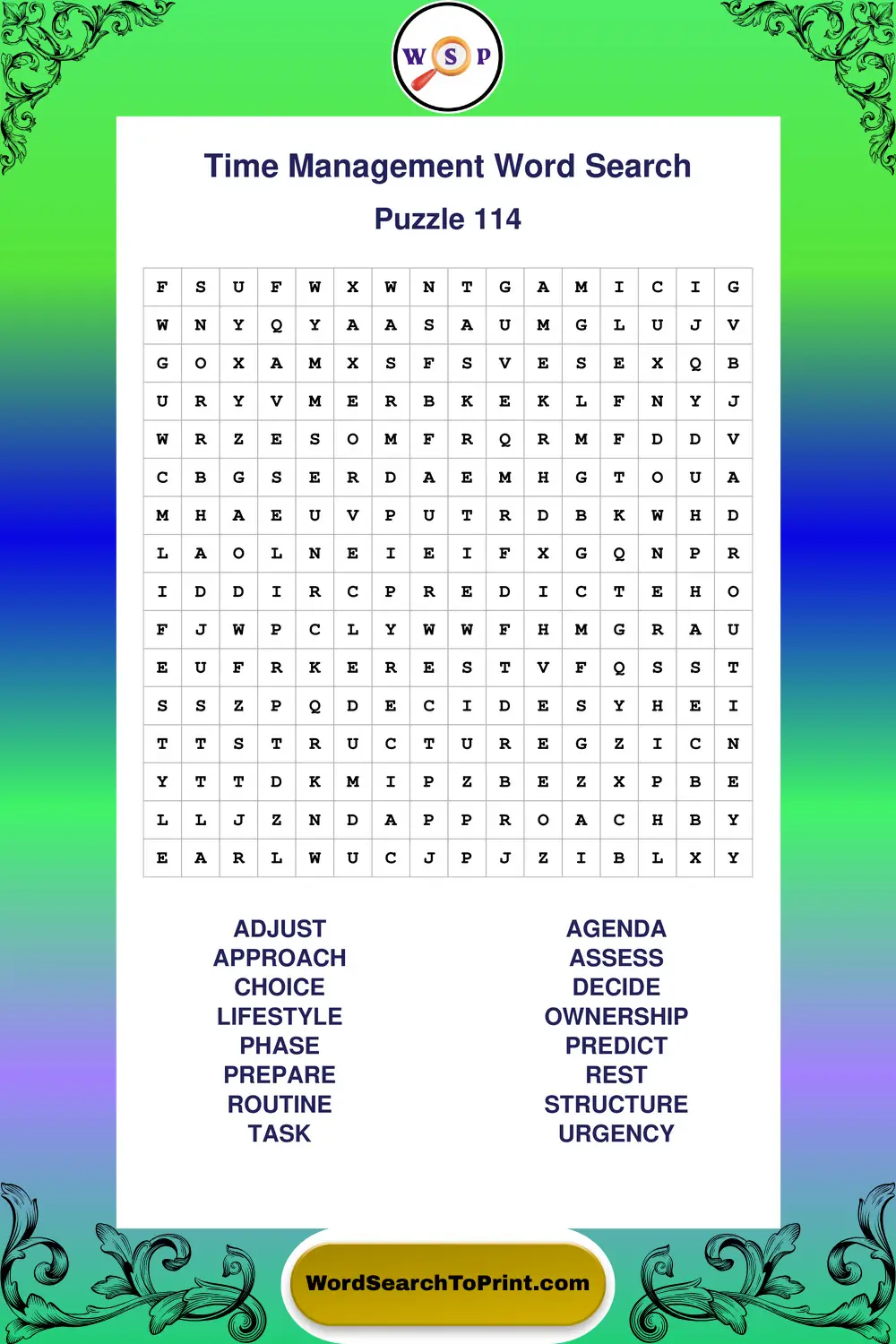 Time Management Word Search Puzzle 114