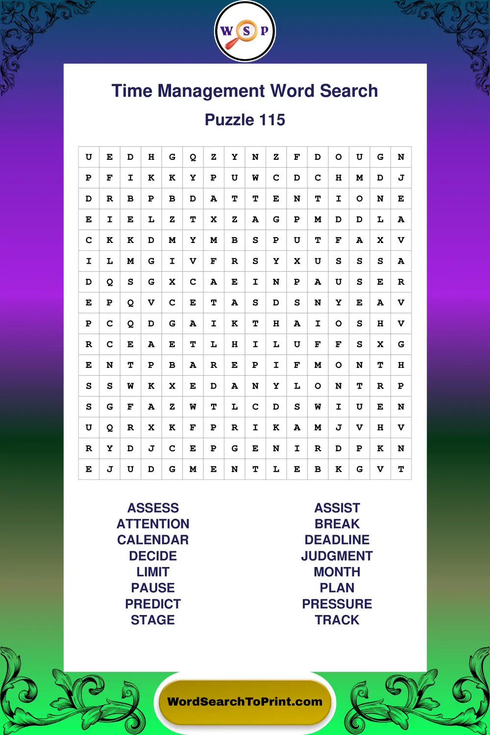 Time Management Word Search Puzzle 115