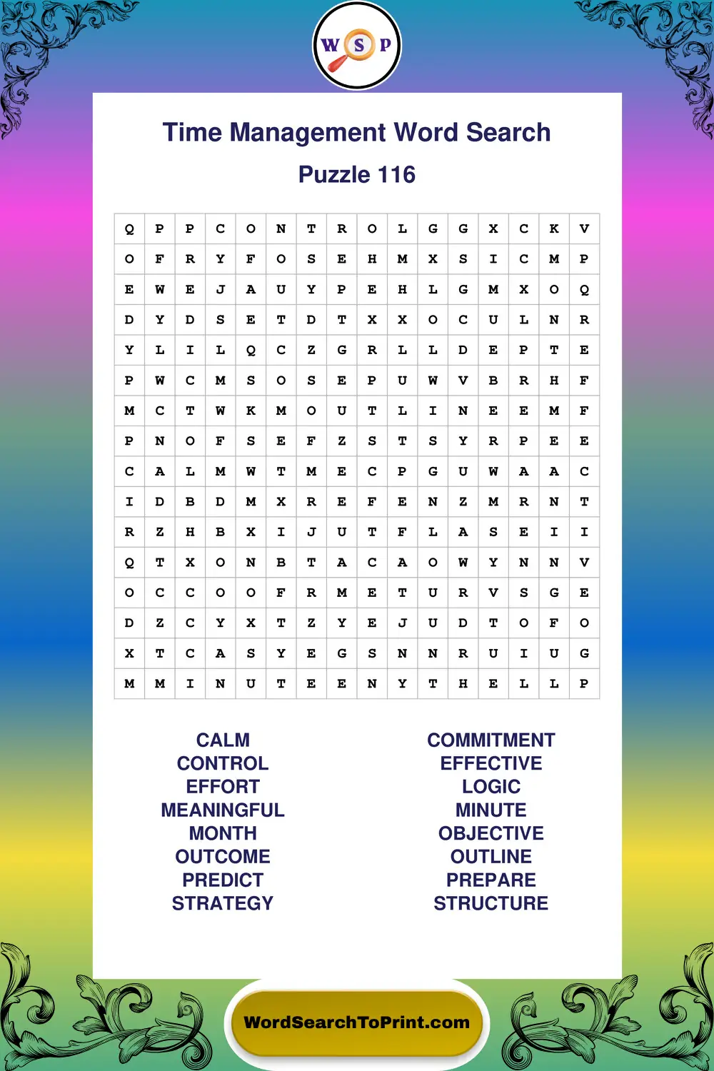 Time Management Word Search Puzzle 116