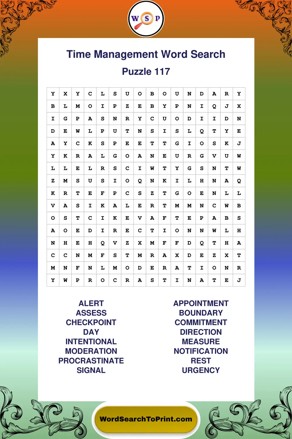 Time Management Word Search Puzzle 117