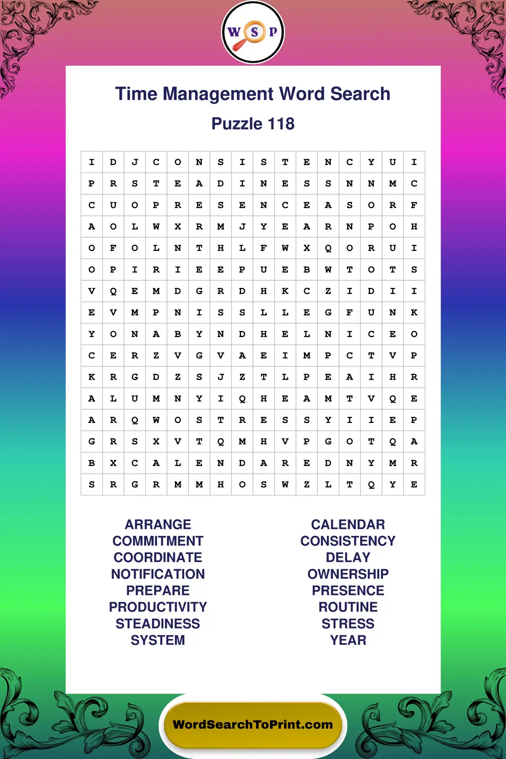 Time Management Word Search Puzzle 118