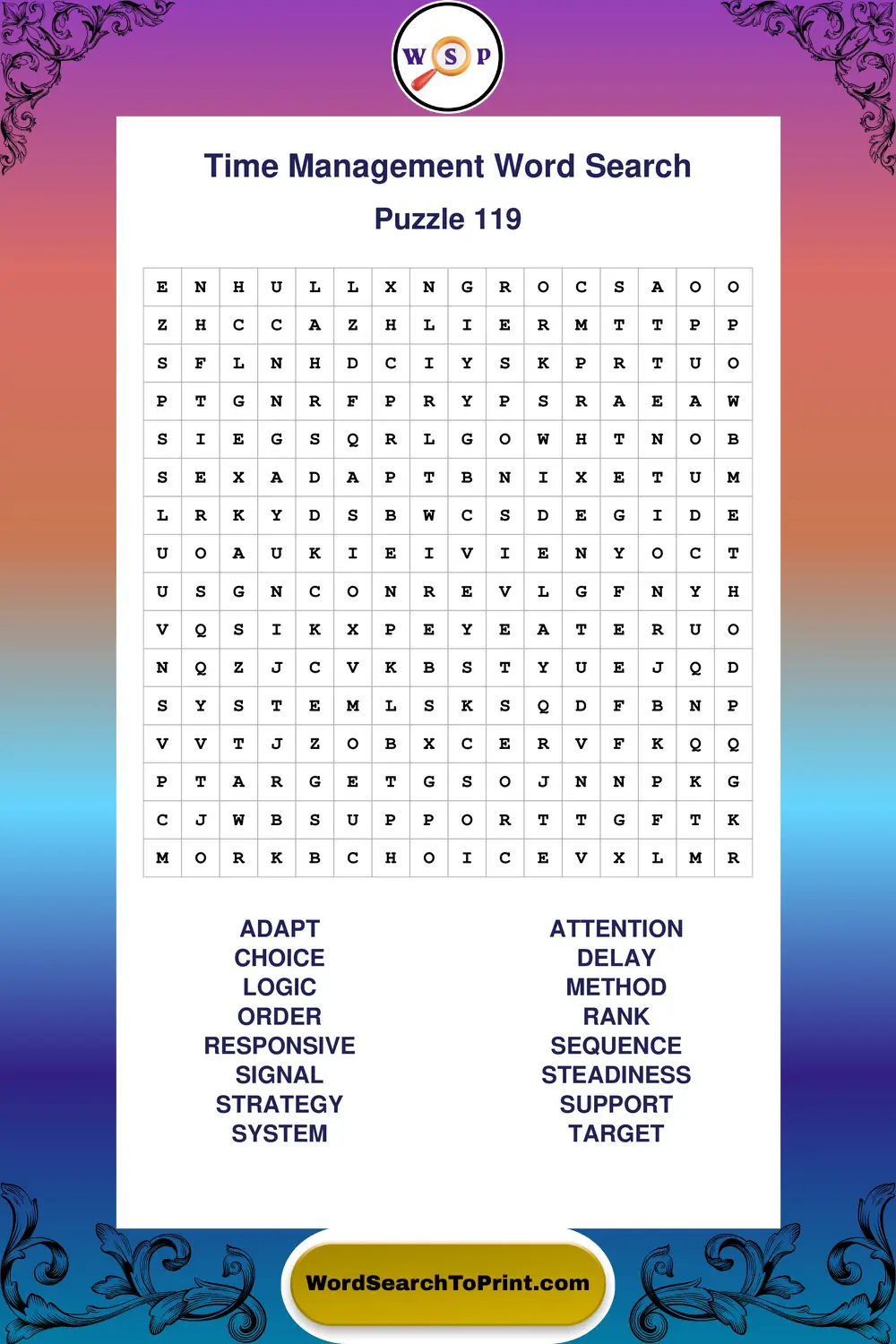 Time Management Word Search Puzzle 119