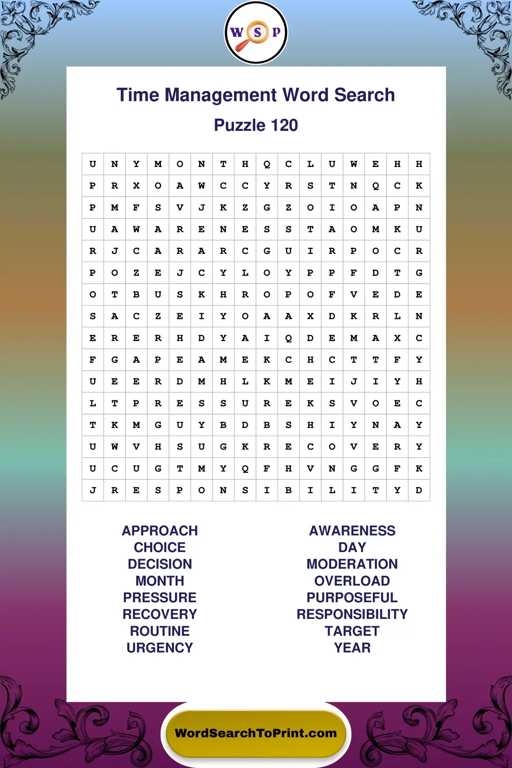 Time Management Word Search Puzzle 120