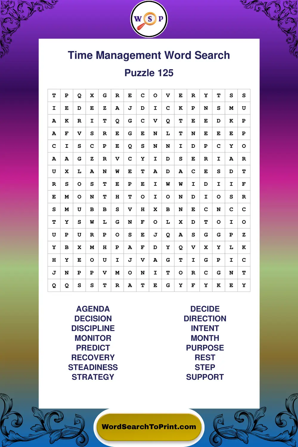 Time Management Word Search Puzzle 125