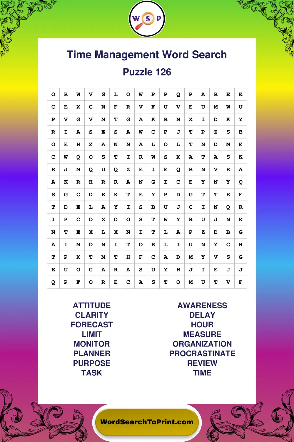 Time Management Word Search Puzzle 126