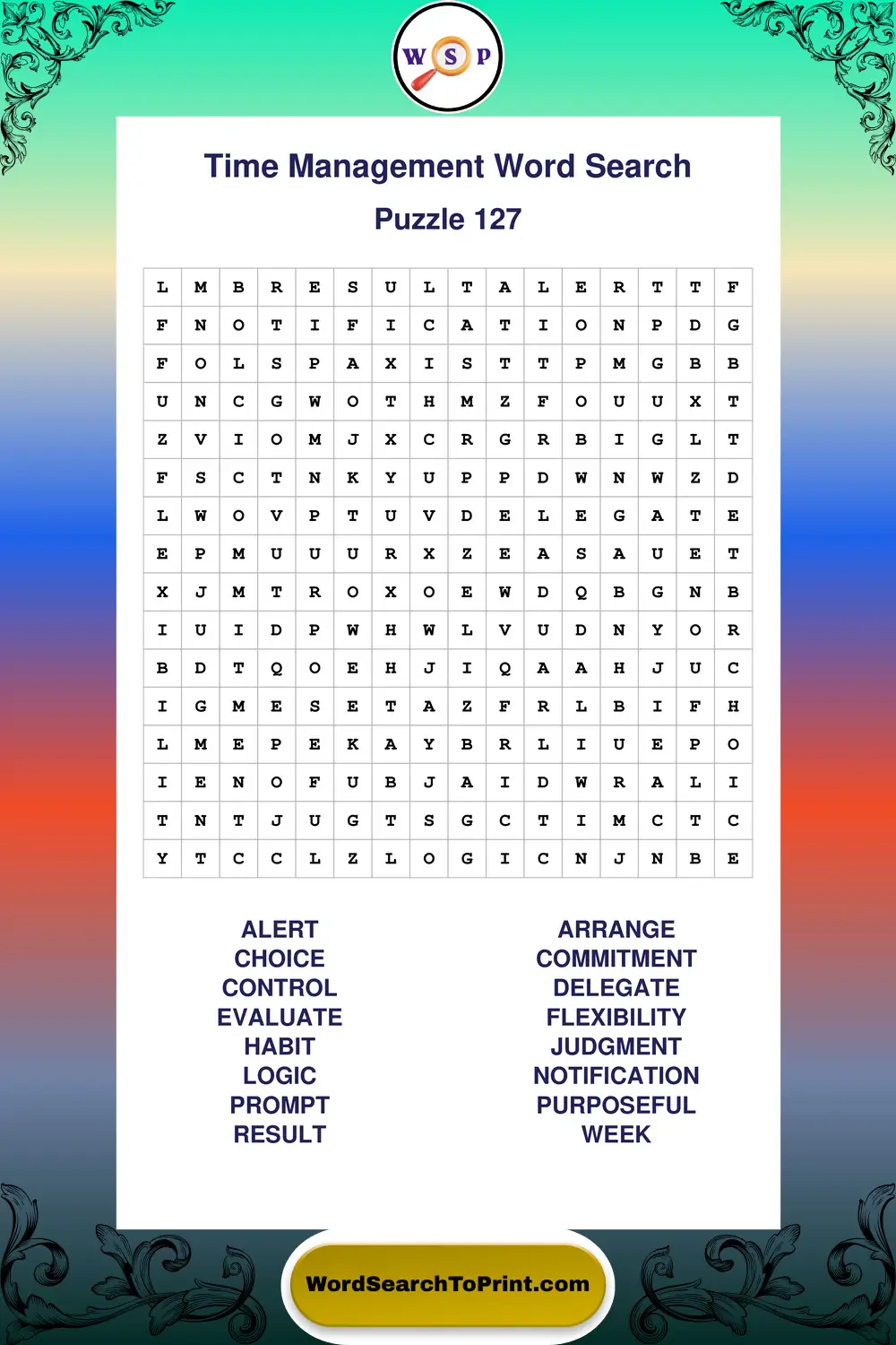 Time Management Word Search Puzzle 127