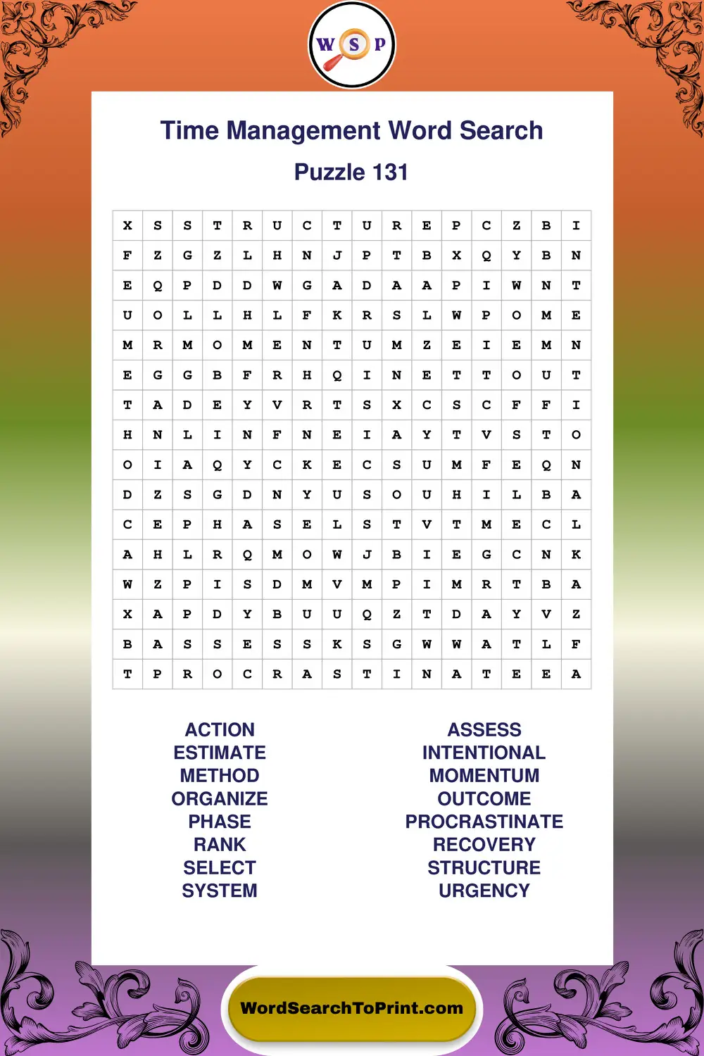 Time Management Word Search Puzzle 131