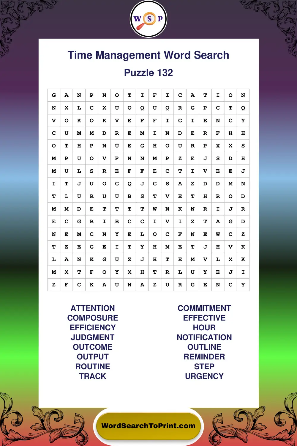 Time Management Word Search Puzzle 132