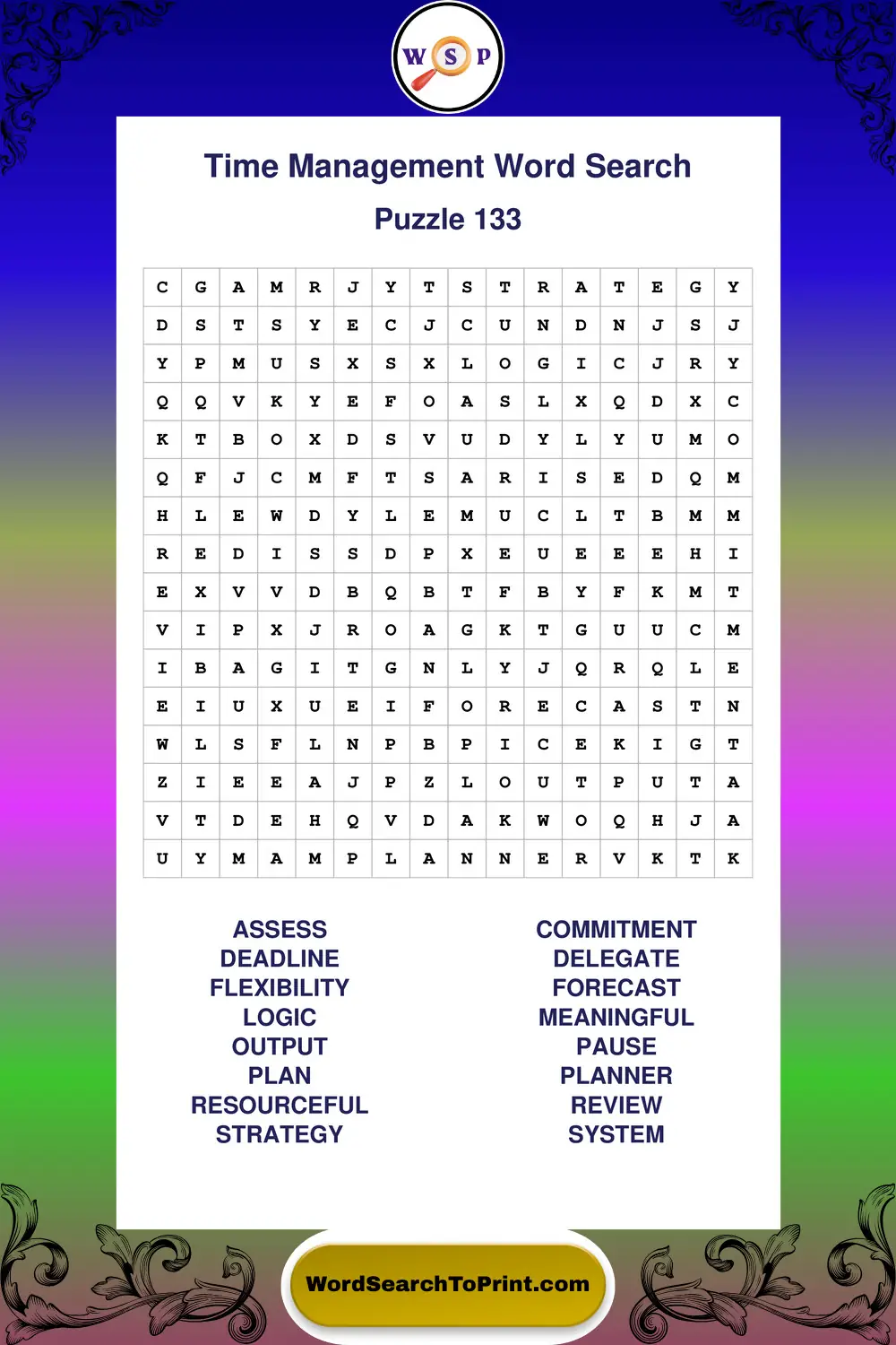 Time Management Word Search Puzzle 133