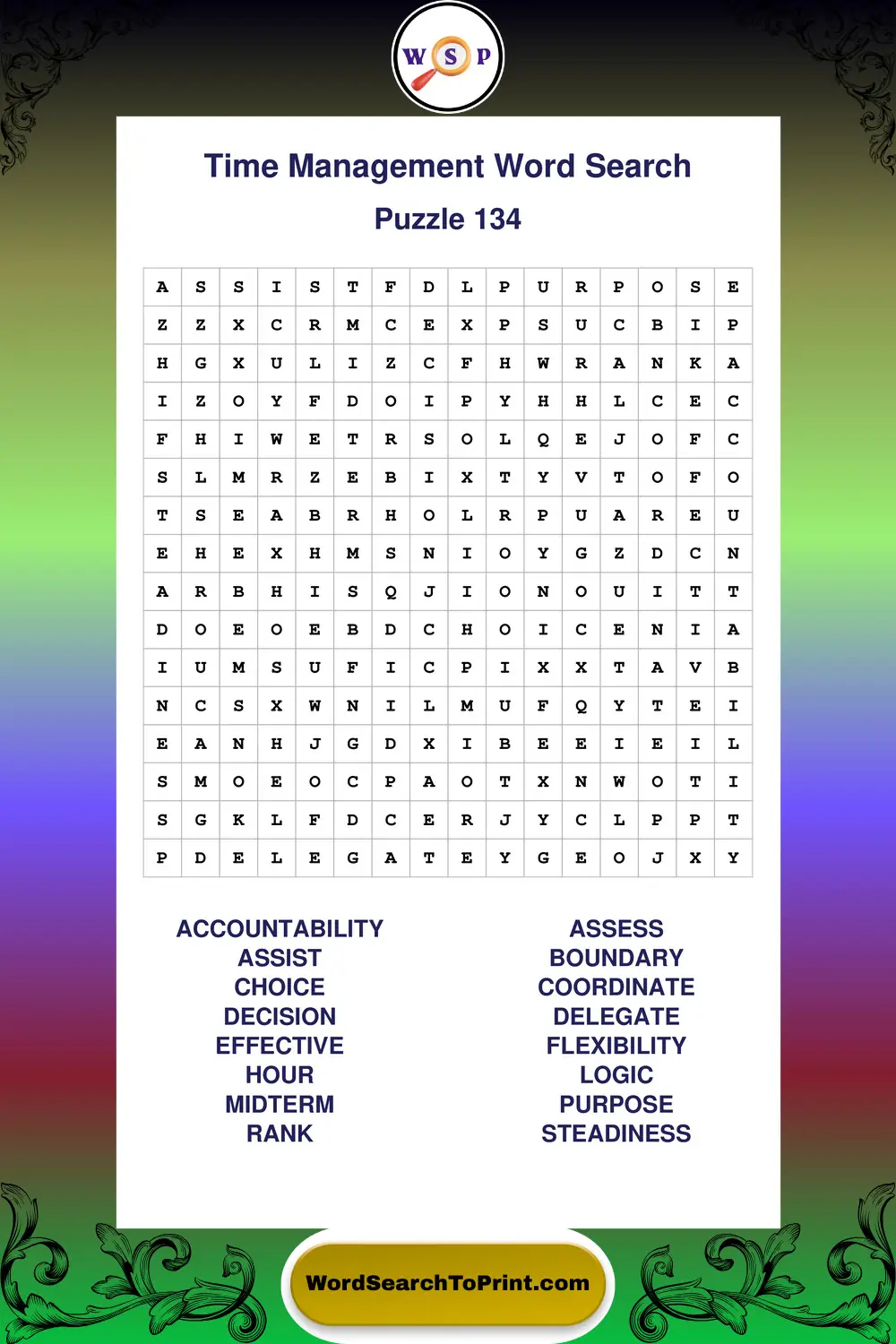 Time Management Word Search Puzzle 134