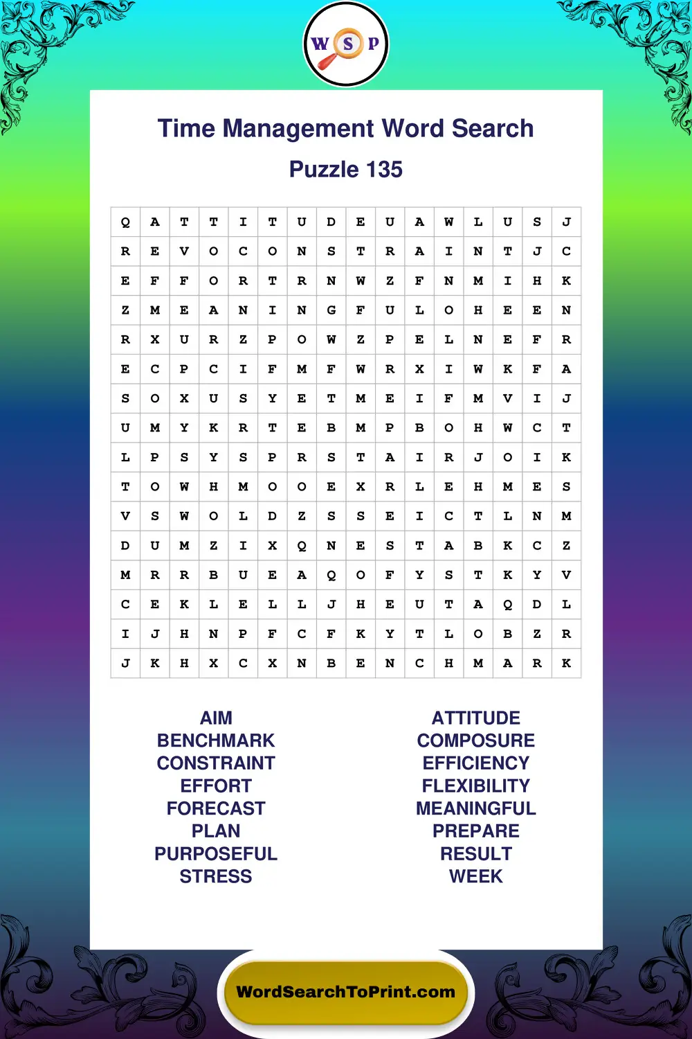 Time Management Word Search Puzzle 135