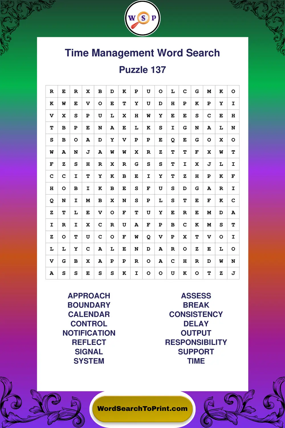 Time Management Word Search Puzzle 137