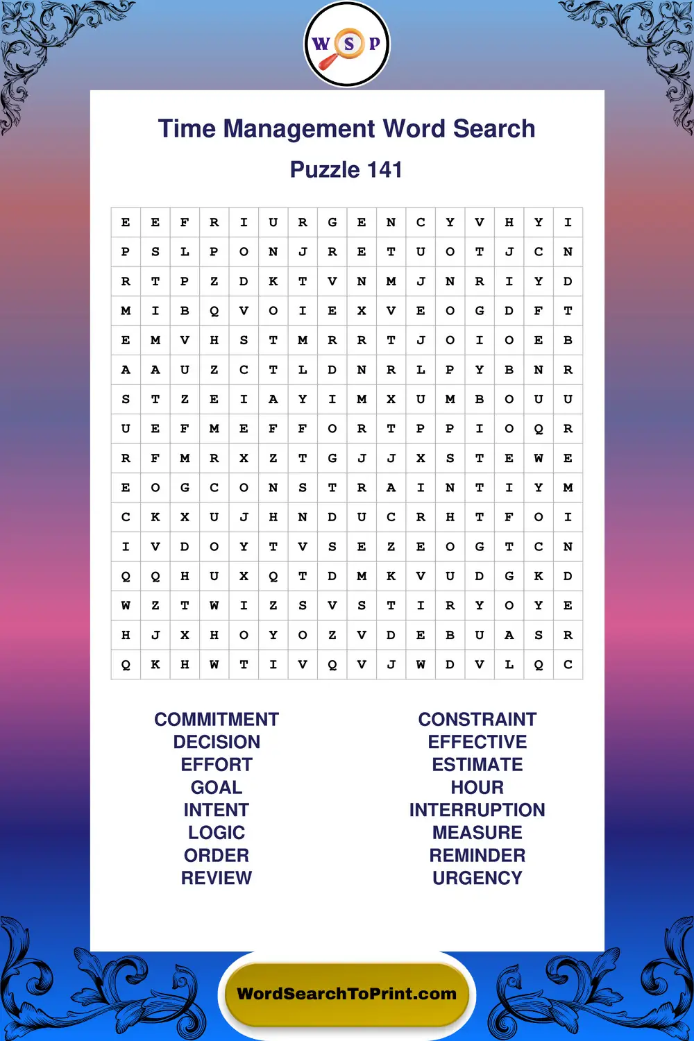 Time Management Word Search Puzzle 141