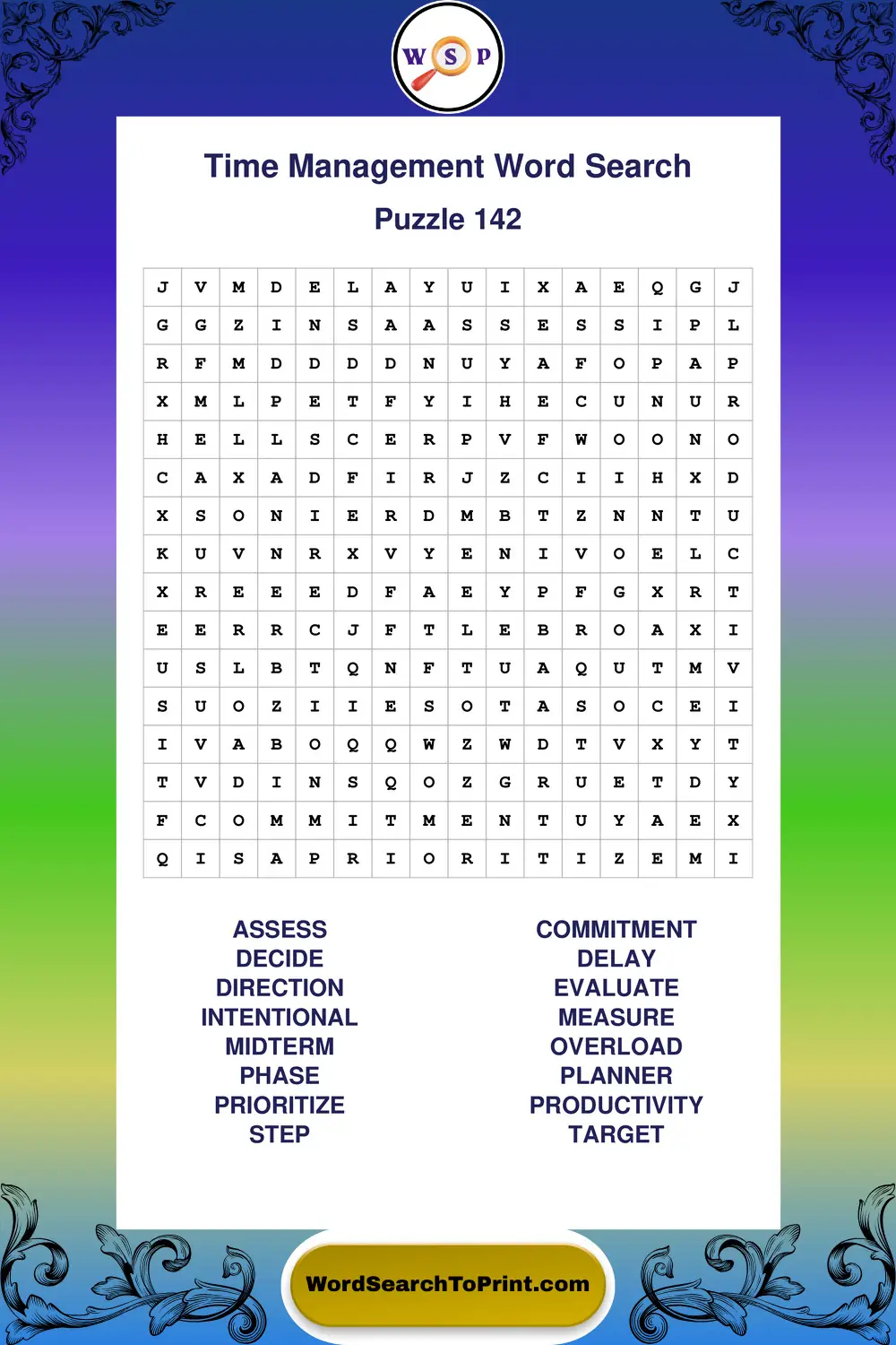 Time Management Word Search Puzzle 142