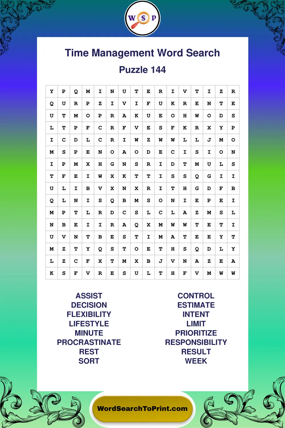 Time Management Word Search Puzzle 144