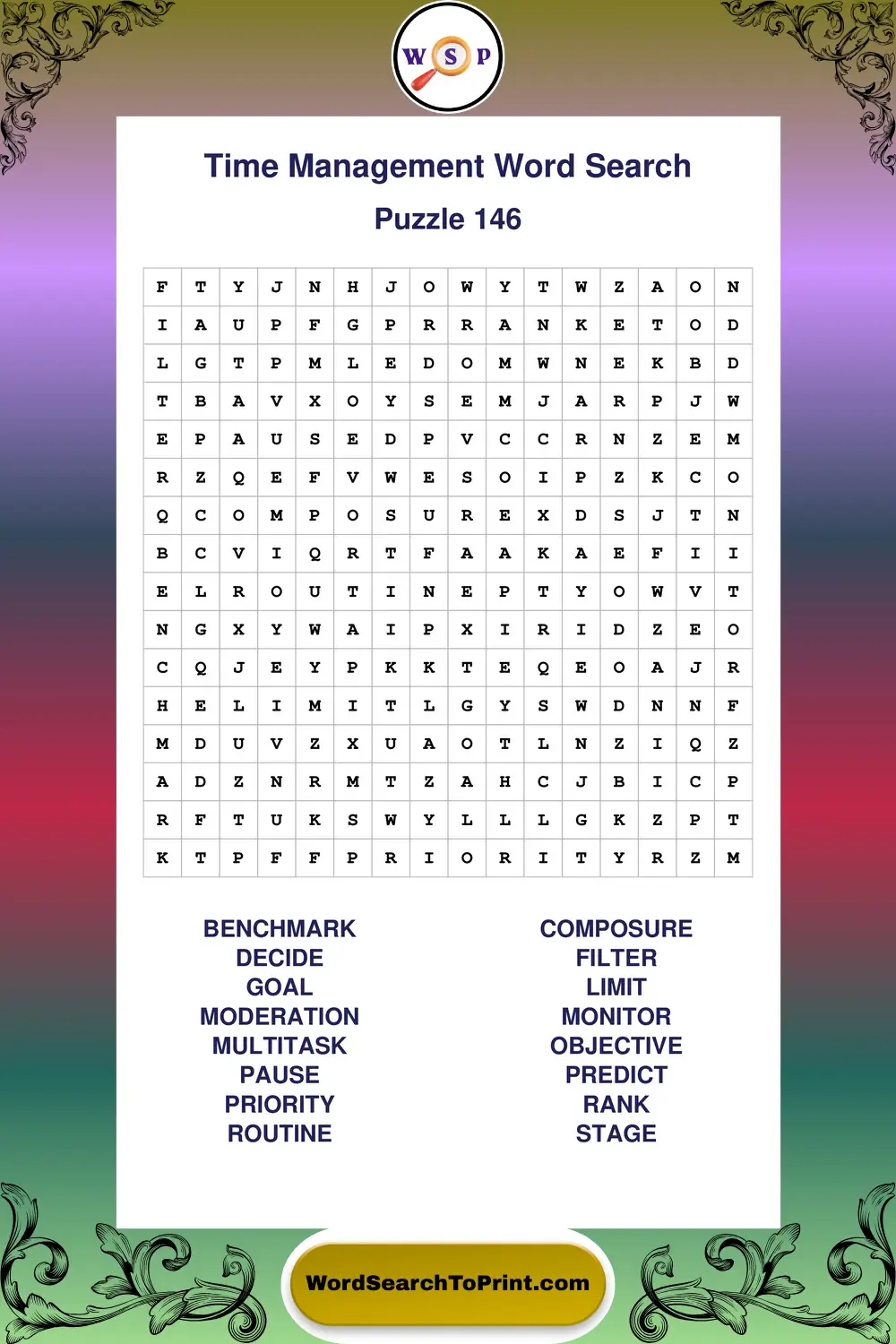 Time Management Word Search Puzzle 146