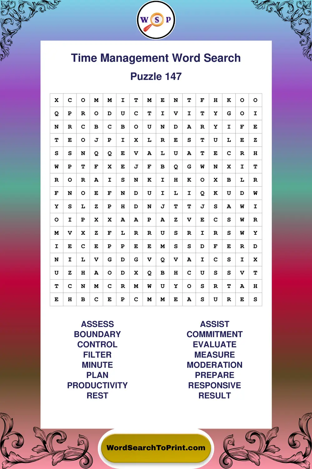 Time Management Word Search Puzzle 147