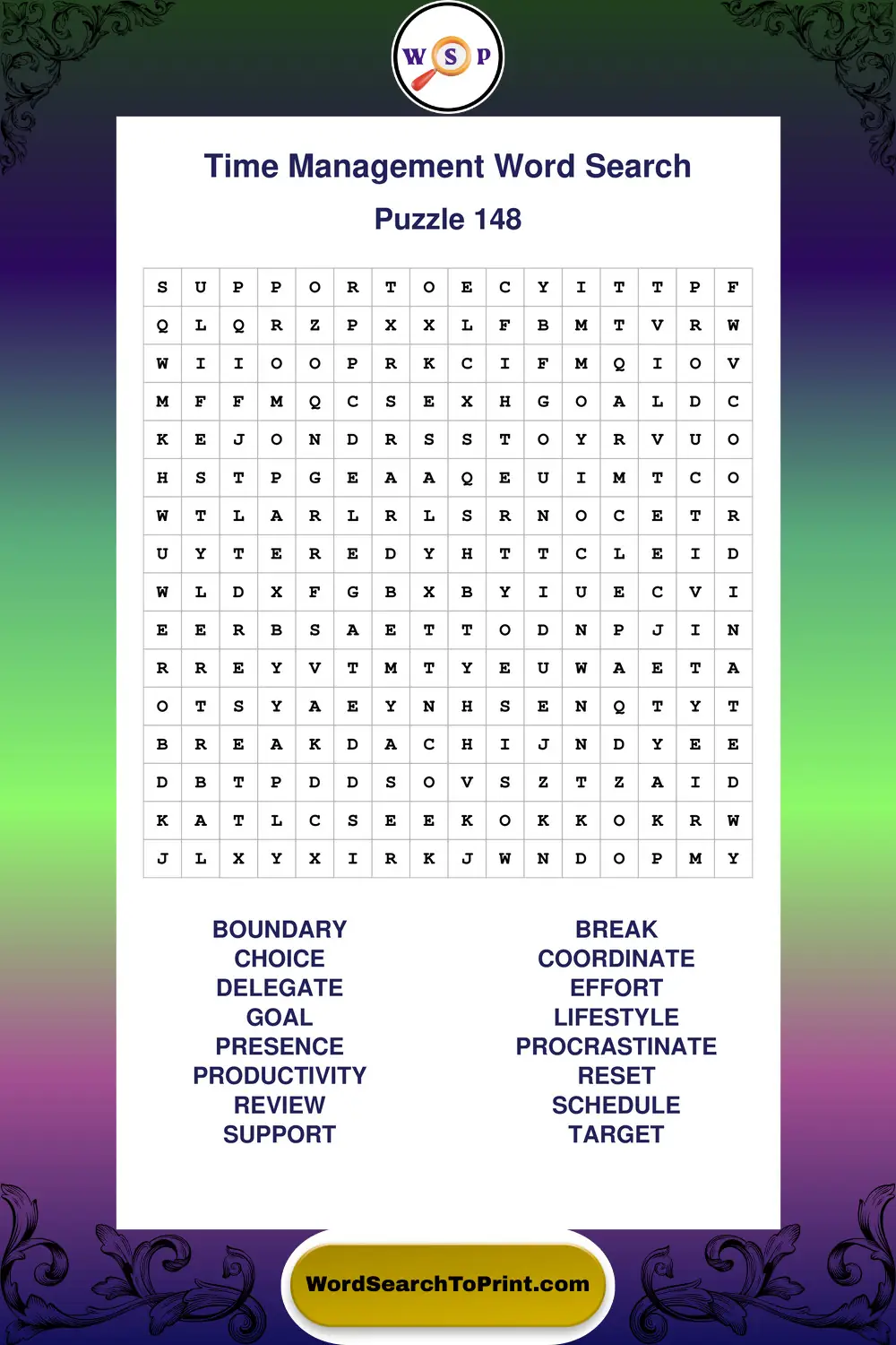 Time Management Word Search Puzzle 148