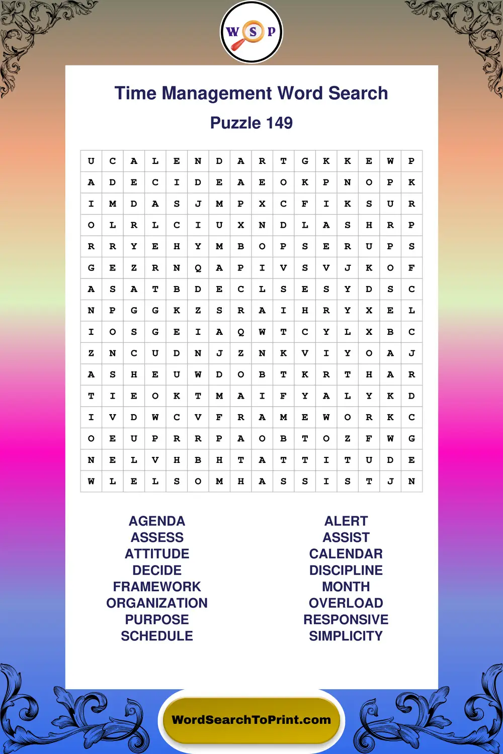 Time Management Word Search Puzzle 149