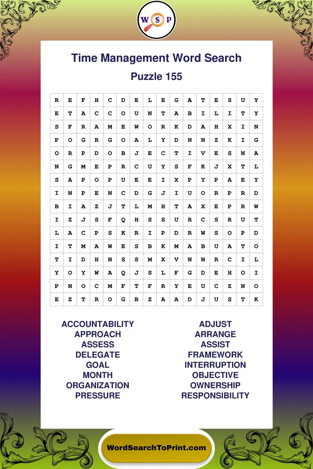 Time Management Word Search Puzzle 155