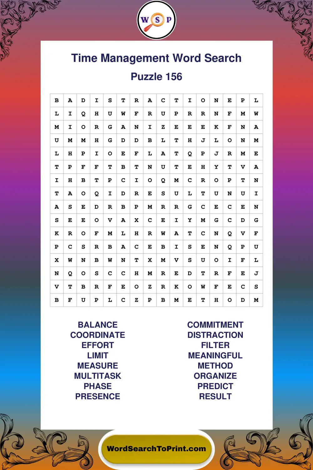 Time Management Word Search Puzzle 156