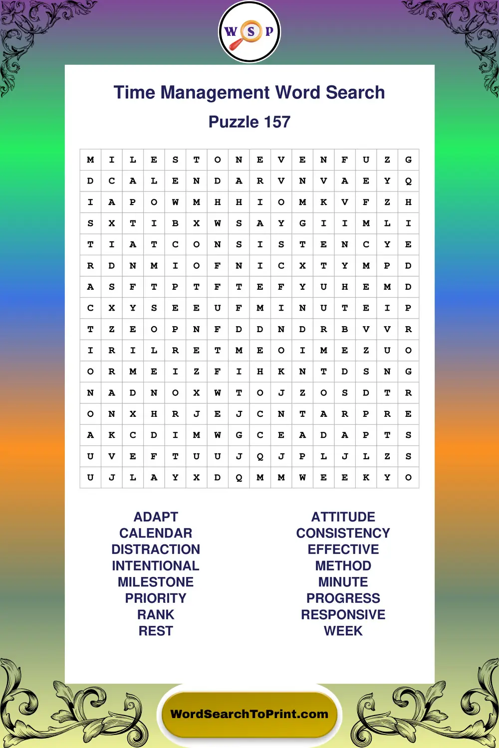 Time Management Word Search Puzzle 157