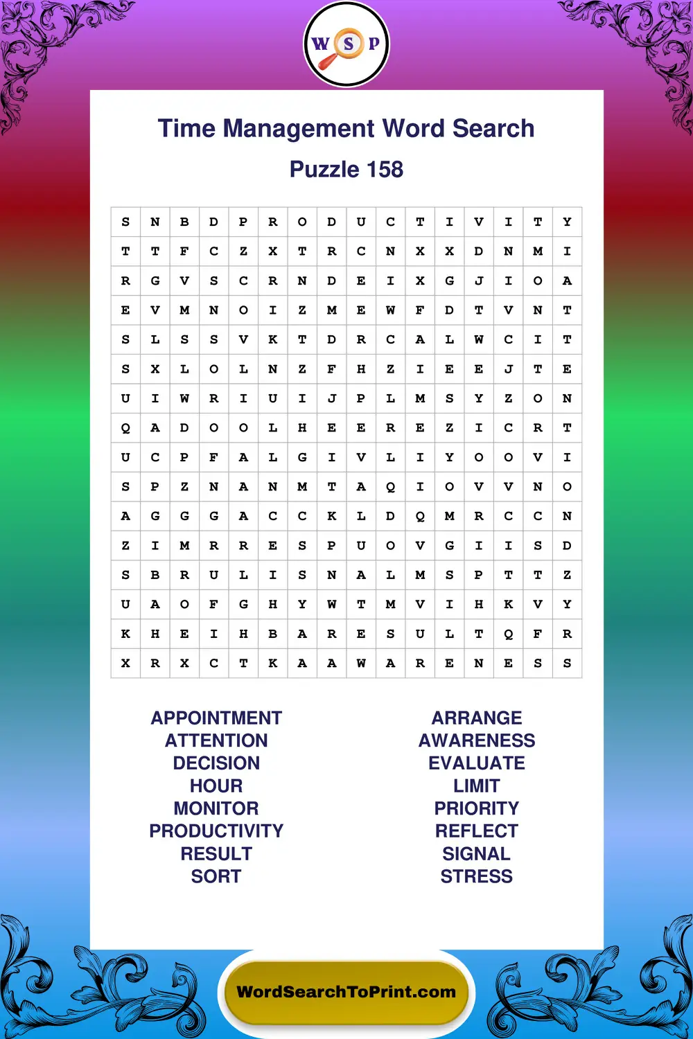 Time Management Word Search Puzzle 158