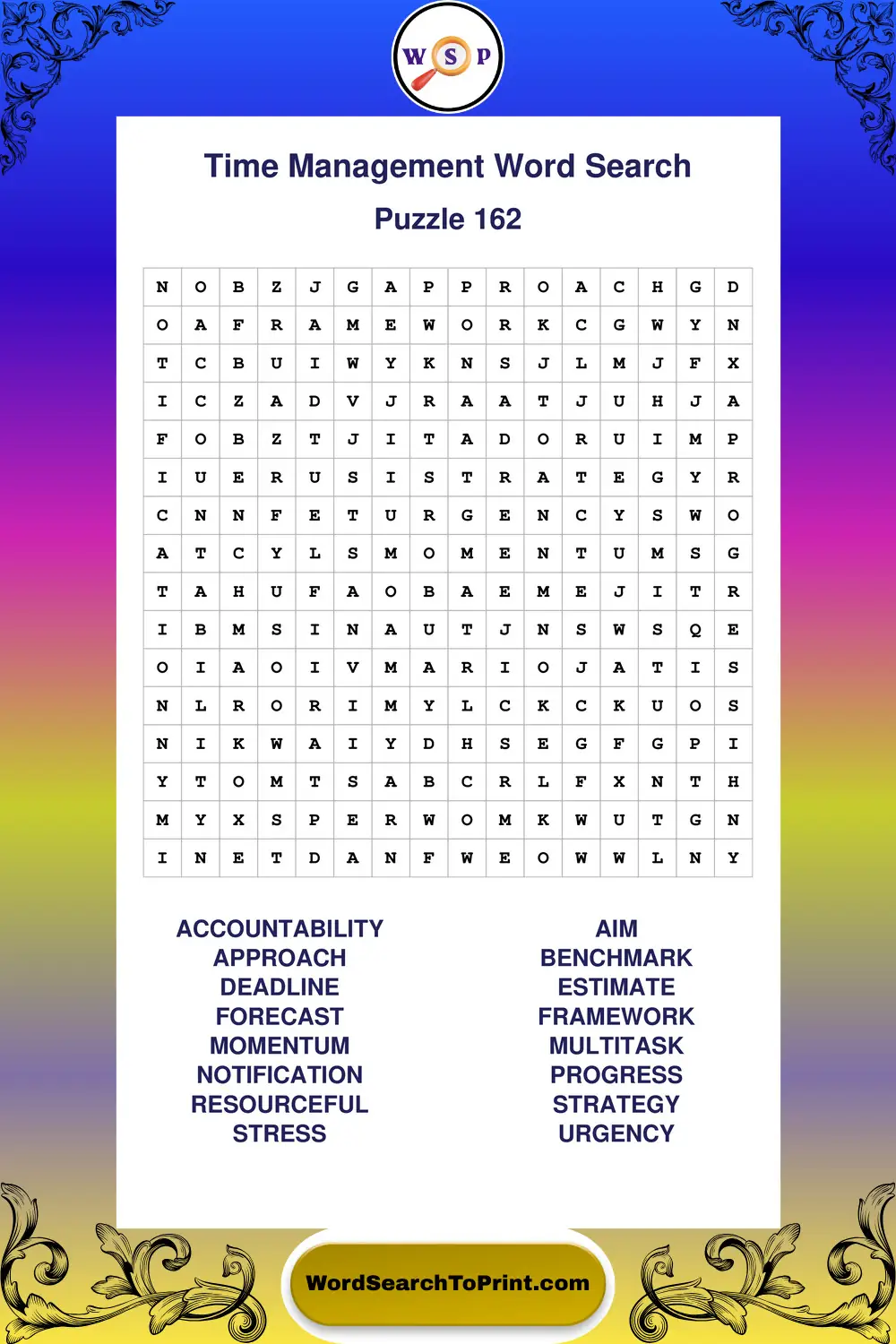 Time Management Word Search Puzzle 162