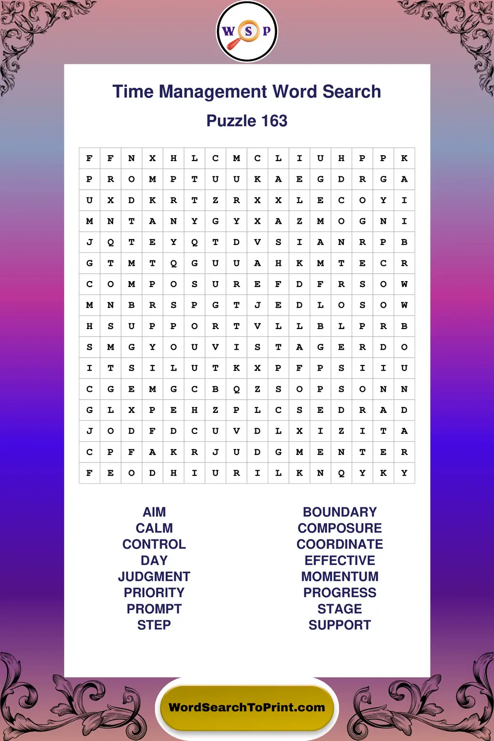 Time Management Word Search Puzzle 163