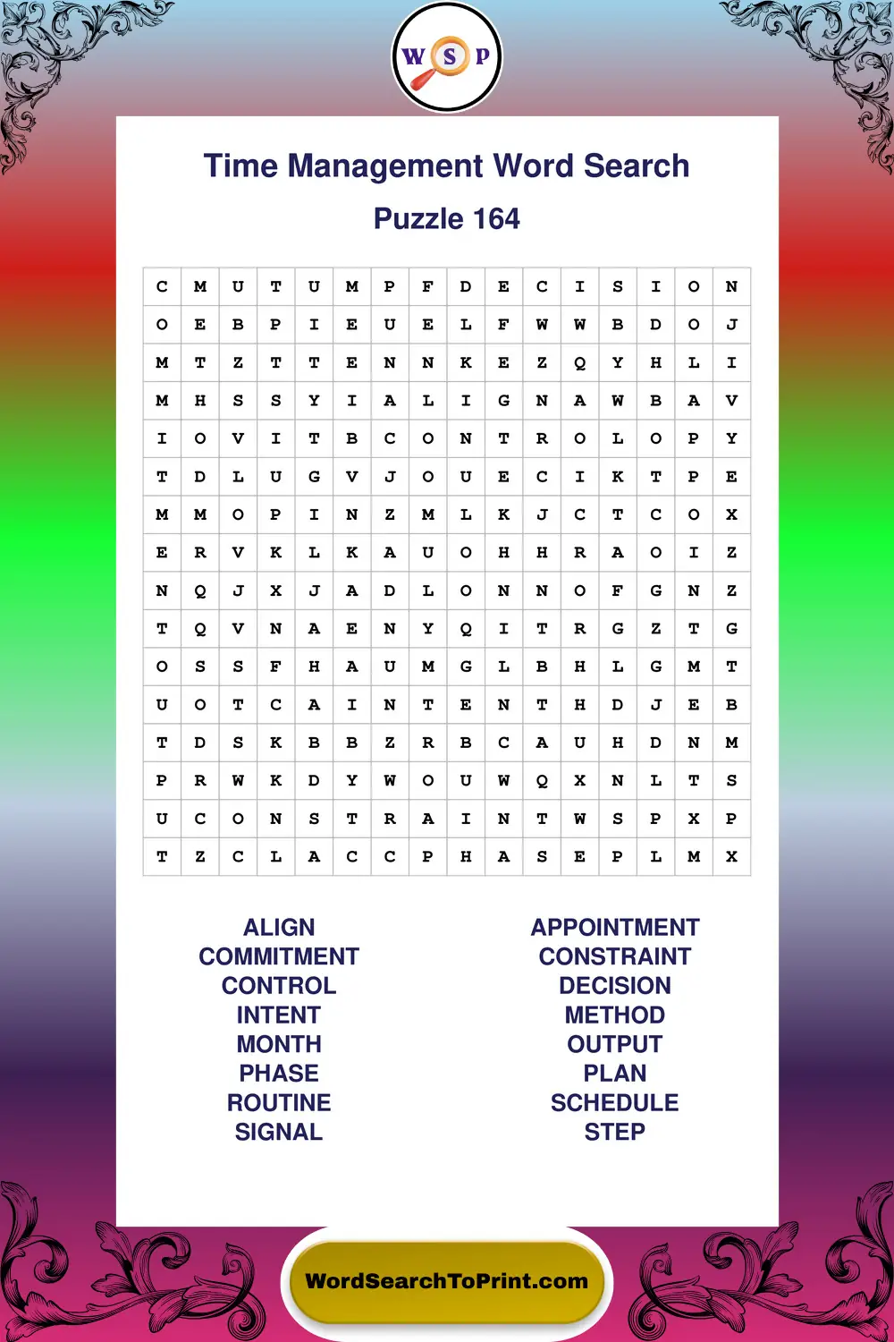 Time Management Word Search Puzzle 164