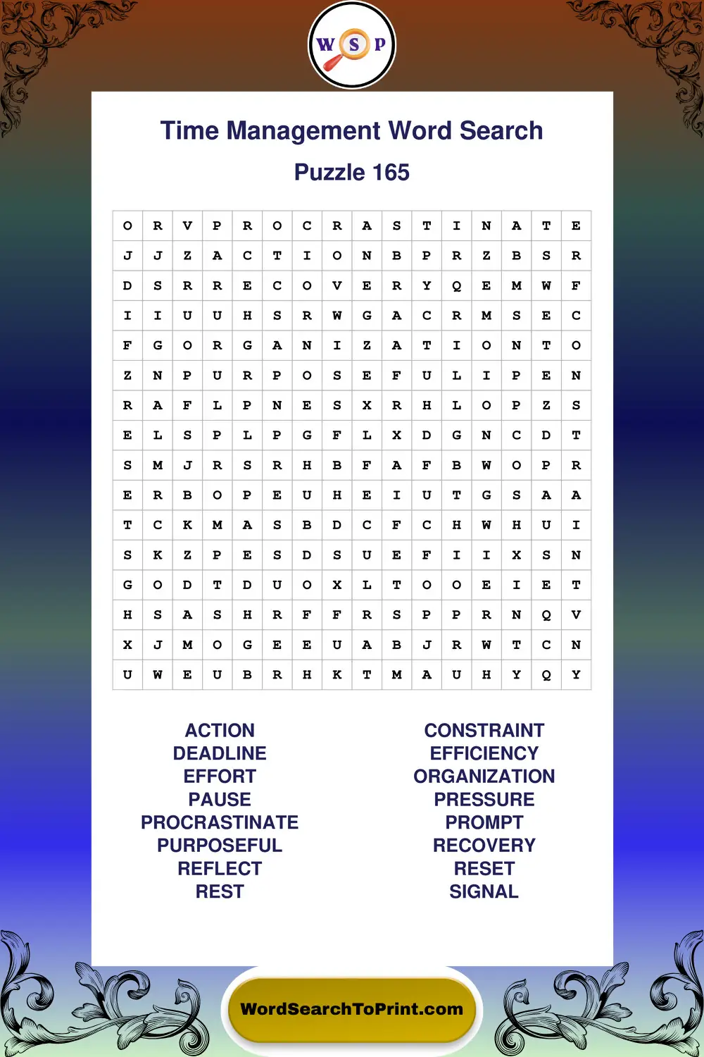 Time Management Word Search Puzzle 165
